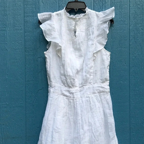 Frame White Pintucked Mini Dress M Ruffle High Neck Frilly Beach Wedding Short - Picture 6 of 8